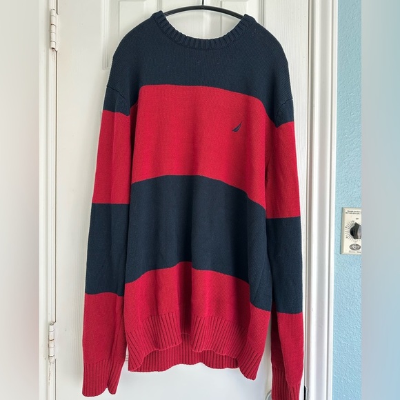 Nautica Other - Vintage 00s Nautica Red‎ Navy Colorblock Knit Sweater Classic Nautical Preppy XL